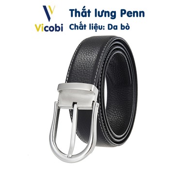 Thắt lưng nam da bò cao cấp Penn Vicobi TLA1B Bạc, Dây khóa kim bản 3,3cm