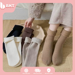 Set 10 đôi tất nữ cổ cao lót lông sinh nhiệt – vớ nữ dày giữ ấm, cotton co giãn cho mùa đông 2025