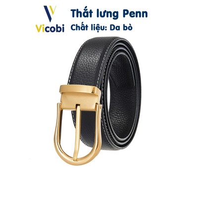 Thắt lưng nam da bò cao cấp Penn Vicobi TLA1V Vàng, dây khóa kim bản 3,3cm