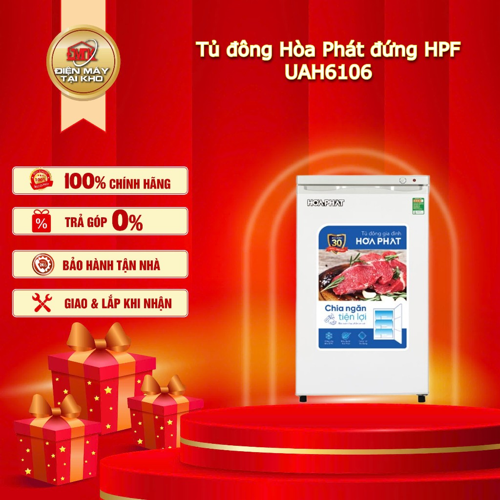 Tủ Đông Đứng Hòa Phát 106 Lít HPF UAH6106 – 4 Ngăn – Lạnh Sâu ≤  30°C – Tiết Kiệm Điện – Chính Hãng
