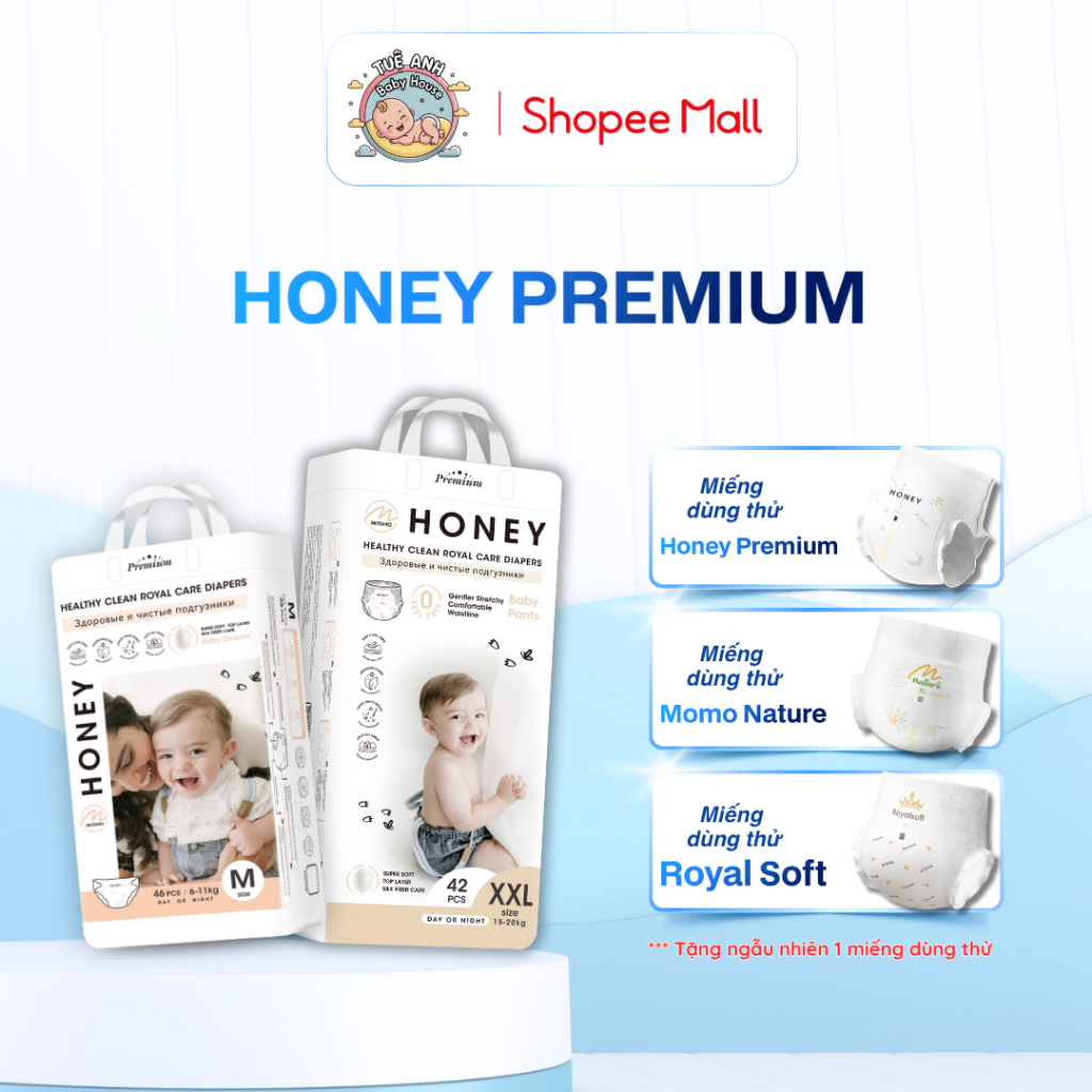 [TẶNG MDT] Tã Bỉm Dán/Quần Honey Premium Tơ Tằm Siêu Mềm Mịn Và Thấm Hút, Thoáng Khí Đủ Size Cho Bé