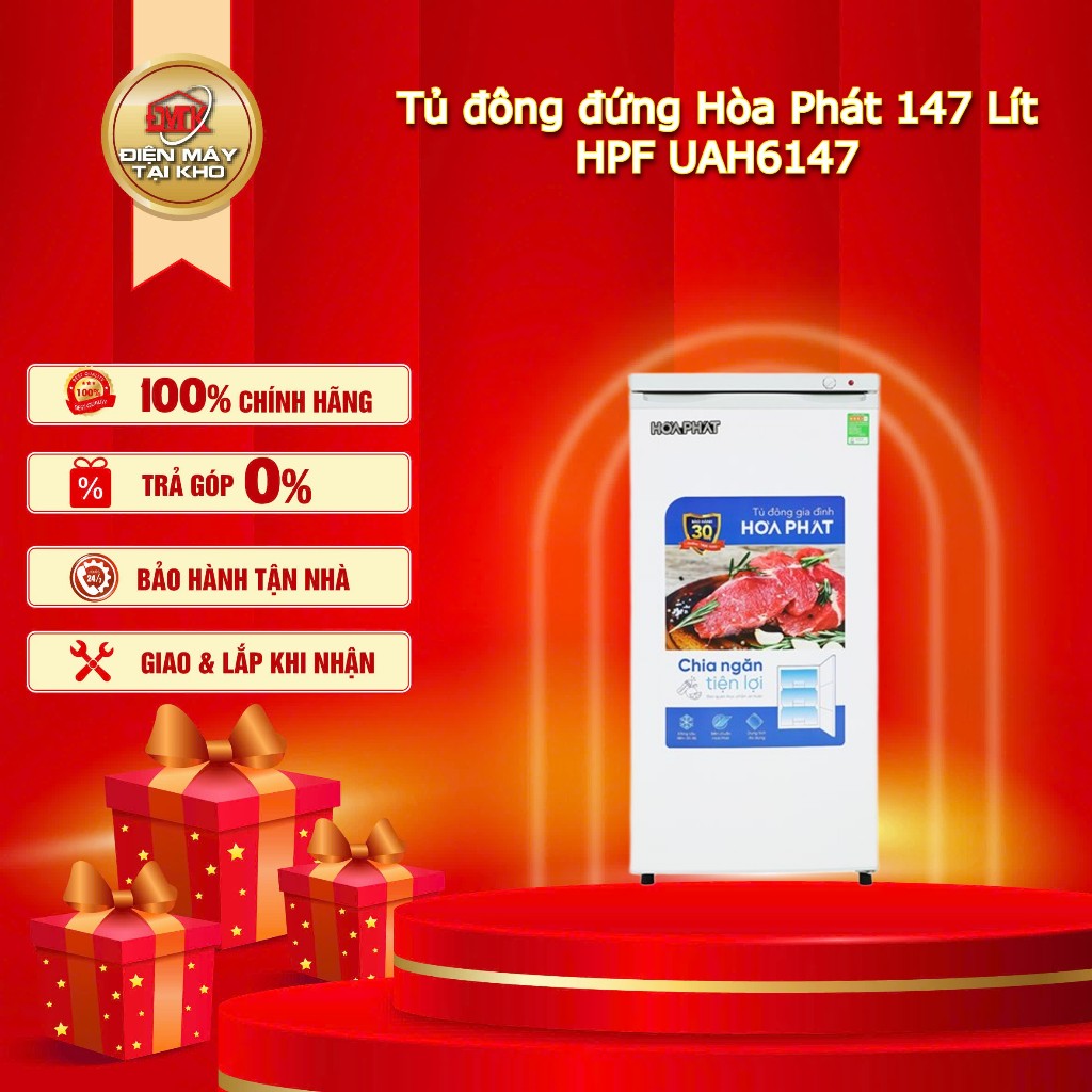 Tủ Đông Đứng Hòa Phát 147 Lít HPF UAH6147  – 1 Cánh 5 Ngăn – Làm Lạnh ≤ 18 °C – Hàng Chính Hãng