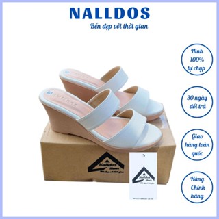 💥Form nhỏ💥Dép 2 quai ngang nữ  NALLDOS quai da đế xuồng cao 7cm PU rất nhẹ mang chắc chân và dễ dàng di chuyển