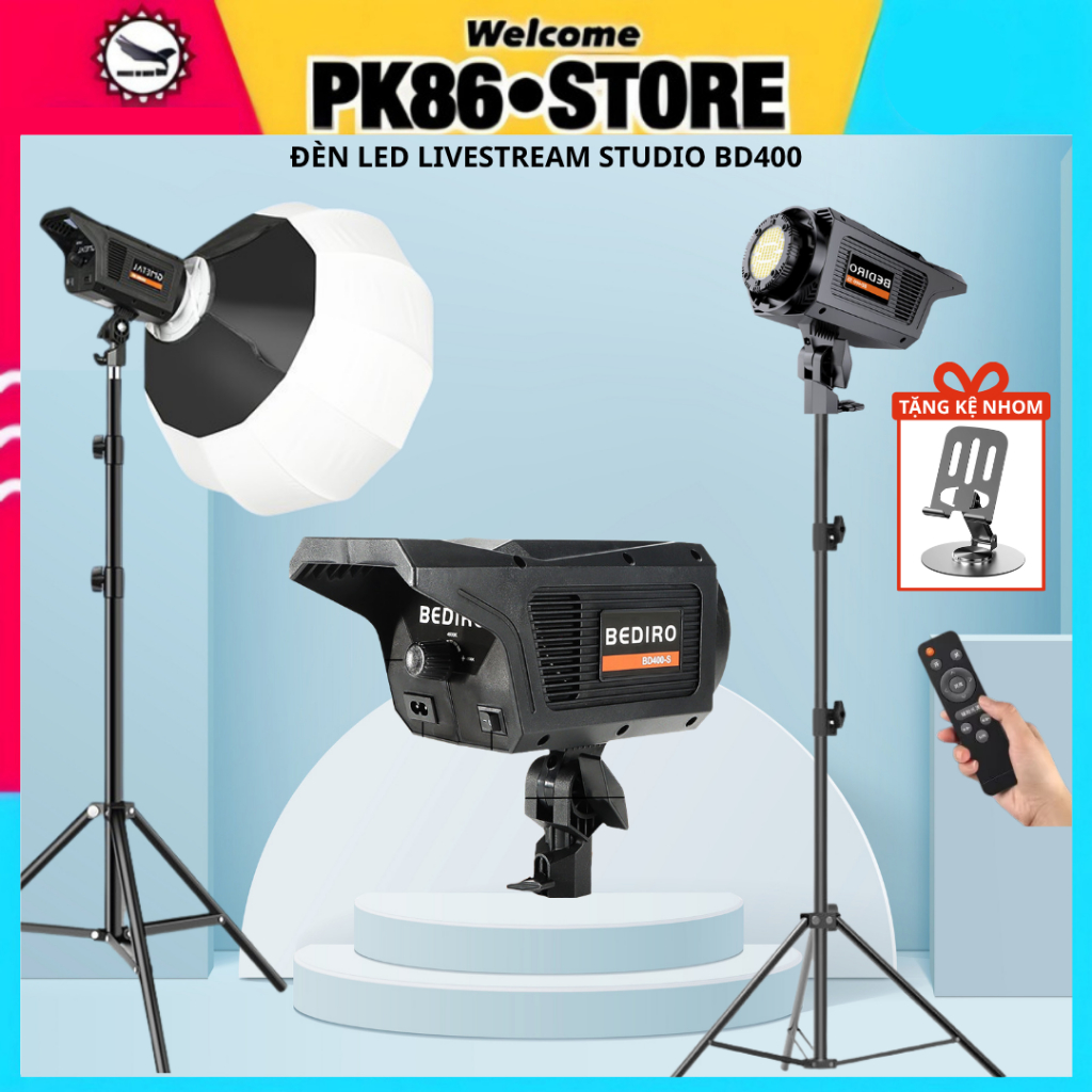 Đèn led livestream studio BD400 kèm softbox hỗ trợ ánh sáng chụp ảnh quay hình video có tripod giá đ