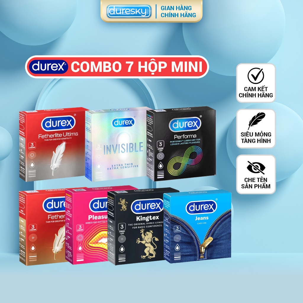 Combo 7 Hộp Bao Cao Su Durex Mini DURESKY Bao Cao Su Siêu Mỏng Kéo Dài Thời Gian Nhiều Gel Bôi Trơn