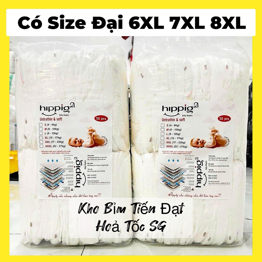   HCM  Combo 50-100 Miếng Tã Bỉm HIPGIG A Quần Dán TrầnFREESHIP Bỉm Xuất Nhật NANO HANA HIPGIG có M đến 7XL 8XL Cho Bé 