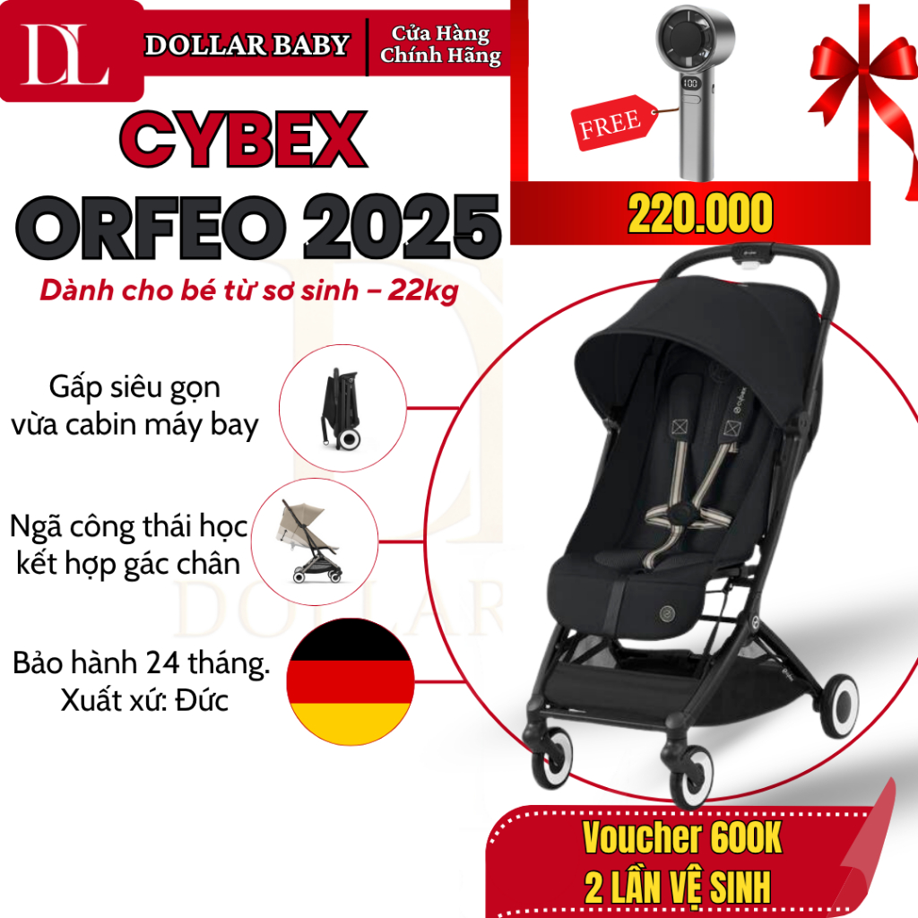 Xe Đẩy Cao Cấp Cybex Orfeo -  Siêu Nhẹ 6.3kg, Vừa Khoang Hành Lý, 1 Chiều - Chính Hãng Đức