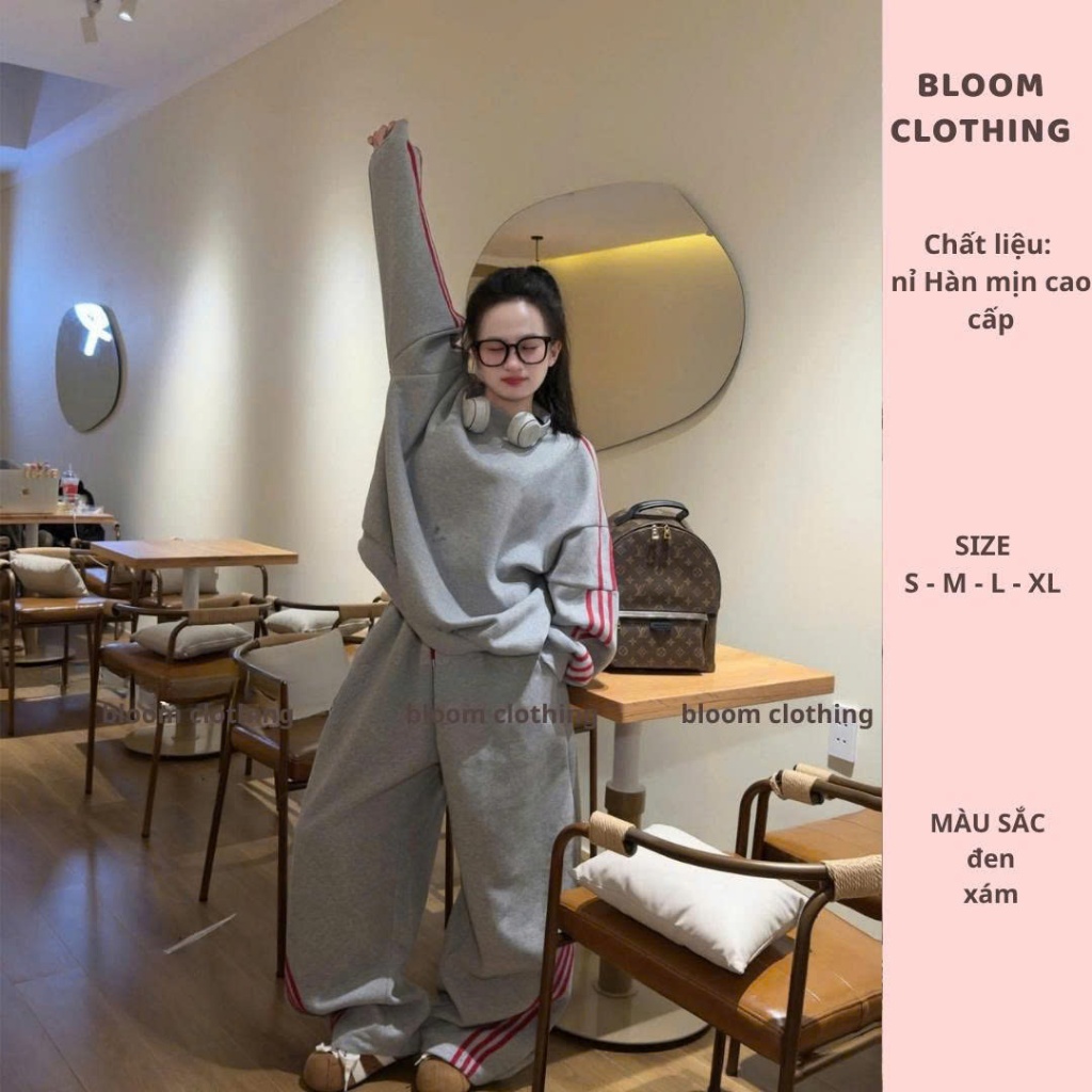 BLOOM CLOTHING (ẢNH THẬT) SET BỘ NỈ PHỐI VIỀN CỔ TRÒN KÈM QUẦN ỐNG SUÔNG