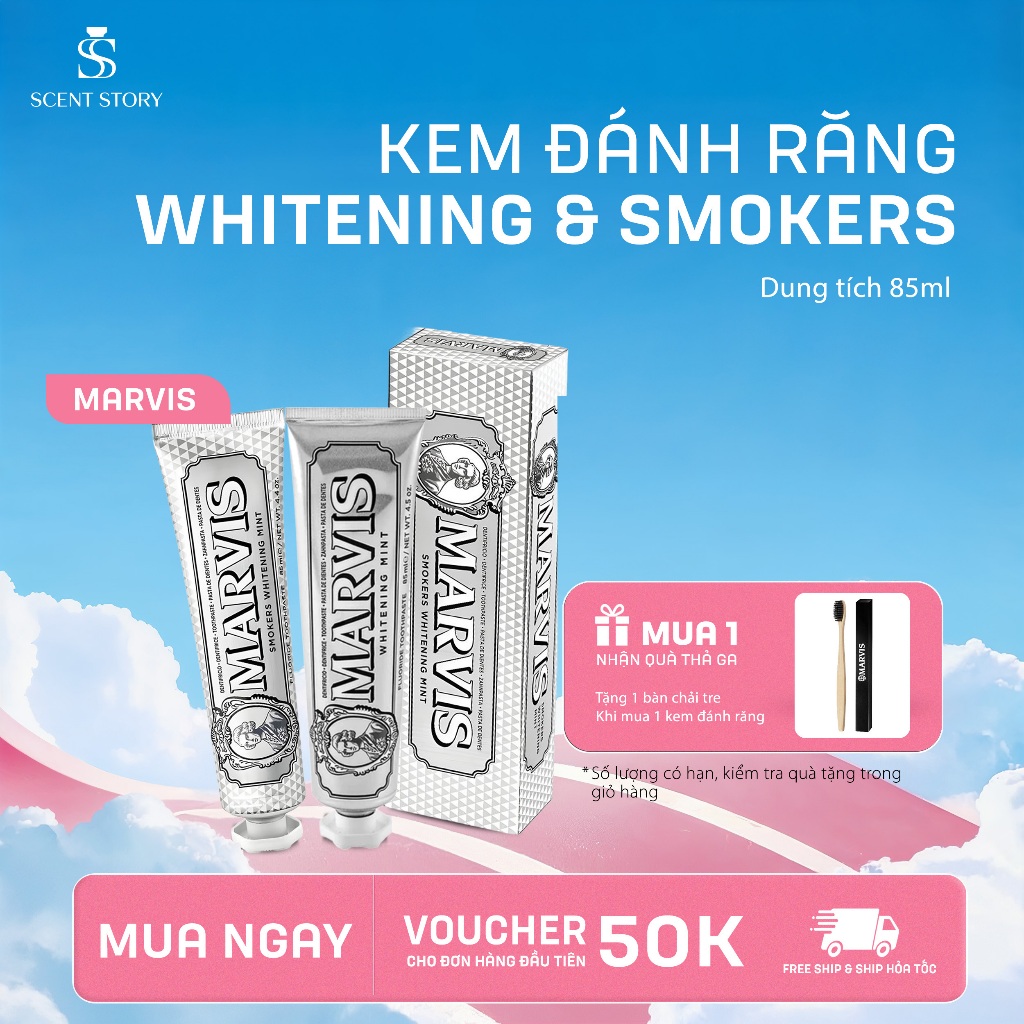 [Hỏa tốc] Kem Đánh Răng Marvis Whitening Mint và Smoker Whitening 85ml - Giải pháp răng trắng sáng c
