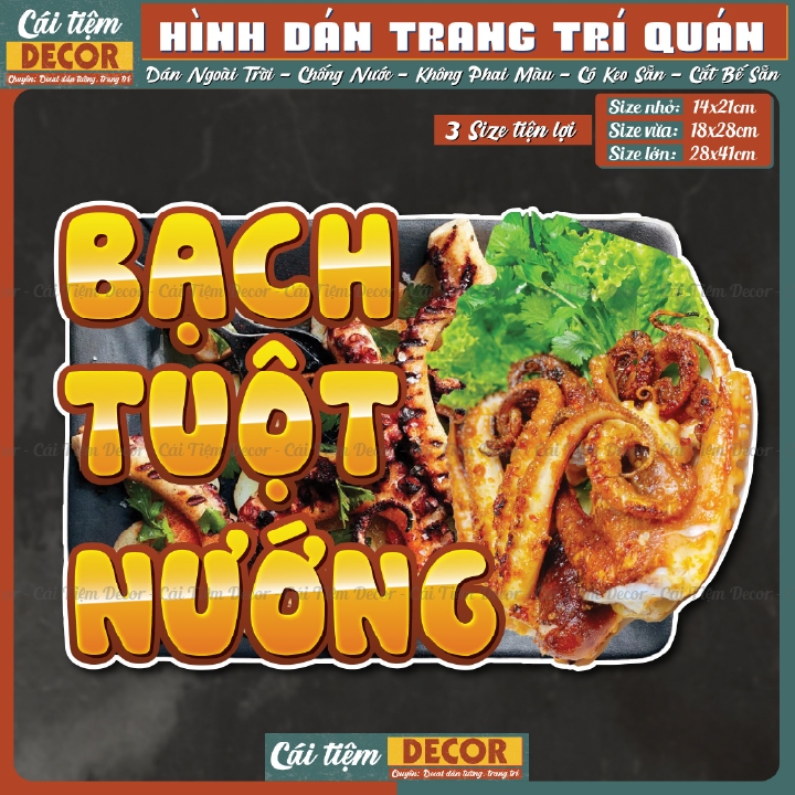 Decal BẠCH TUỘT NƯỚNG - Hình dán chống nước trang trí quán cà phê, trà sữa, decor quán, dán tường, t
