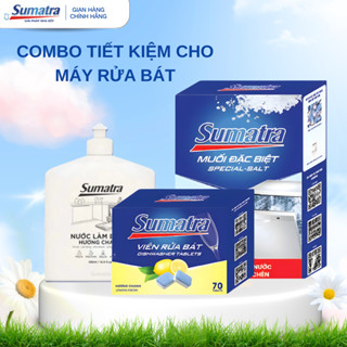 Combo 3 Món SUMATRA Cho Máy Rửa Chén – Viên Rửa Bát, Muối Làm Mềm Nước 1.2kg & Nước Làm Bóng 500ml
