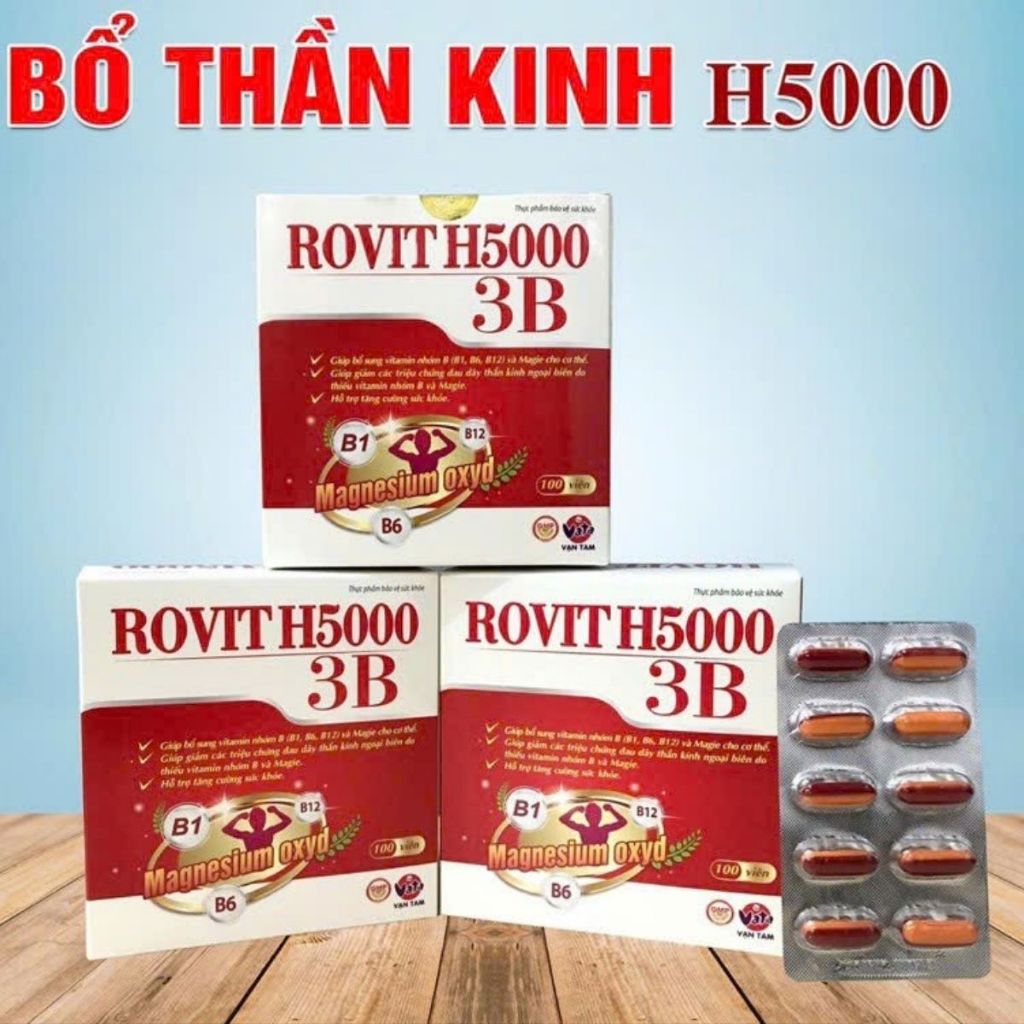 Rovit 3B H5000 dược Vạn Tam hộp 100 viên bổ sung vitamin nhóm B giảm tê bì tay chân suy nhược cơ thê