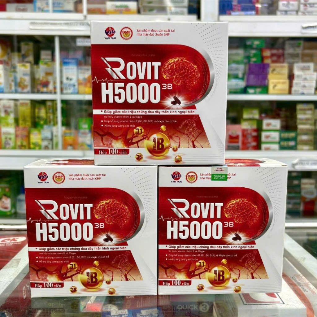 Rovit 3B H5000 dược Vạn Tam hộp 100 viên bổ sung vitamin nhóm B giảm tê bì tay chân suy nhược cơ thê