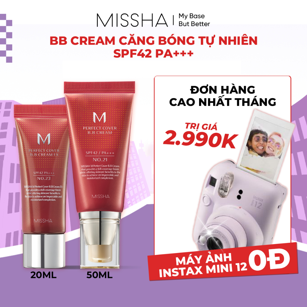 Combo Missha BB Cream che khuyết điểm, chống nắng SPF42 20ml và 50ml