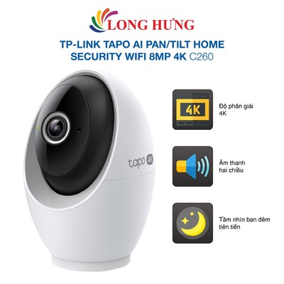 Camera trong nhà TP-Link Tapo AI Pan/Tilt Home Security Wifi 8MP 4K C260 - Hàng chính hãng