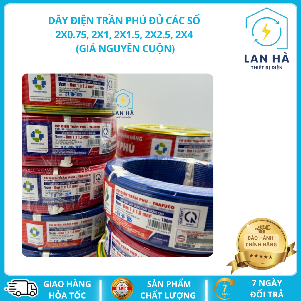 (GIÁ NGUYÊN CUỘN 100 MÉT) Dây điện đơn mềm Trần Phú Trafuco 1x1,1x1.5, 1x2.5, 1x4 - Hàng chính hãng
