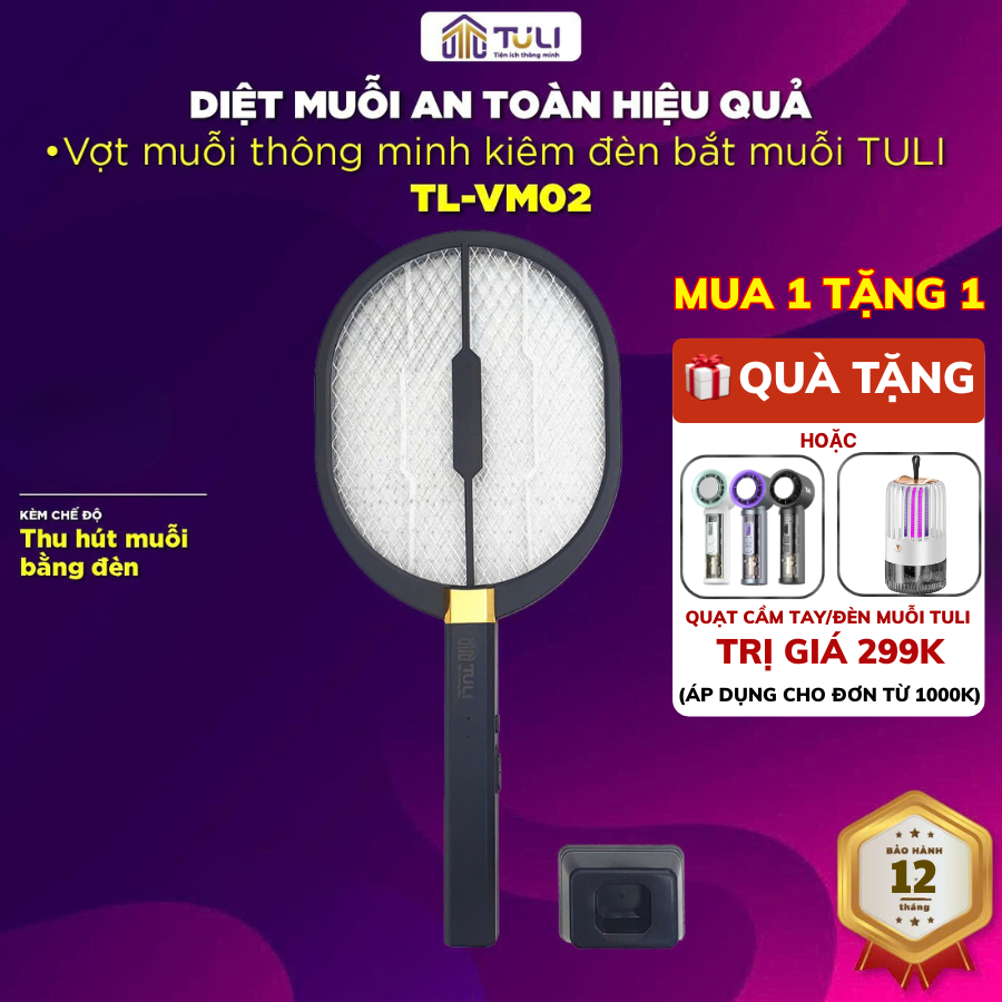 Vợt muỗi TULI VM02, Pin sạc cao cấp, 2 trong 1 kiêm đèn bắt muỗi,Để Bàn,Dễ Sử Dụng Bảo Hành 12 Tháng