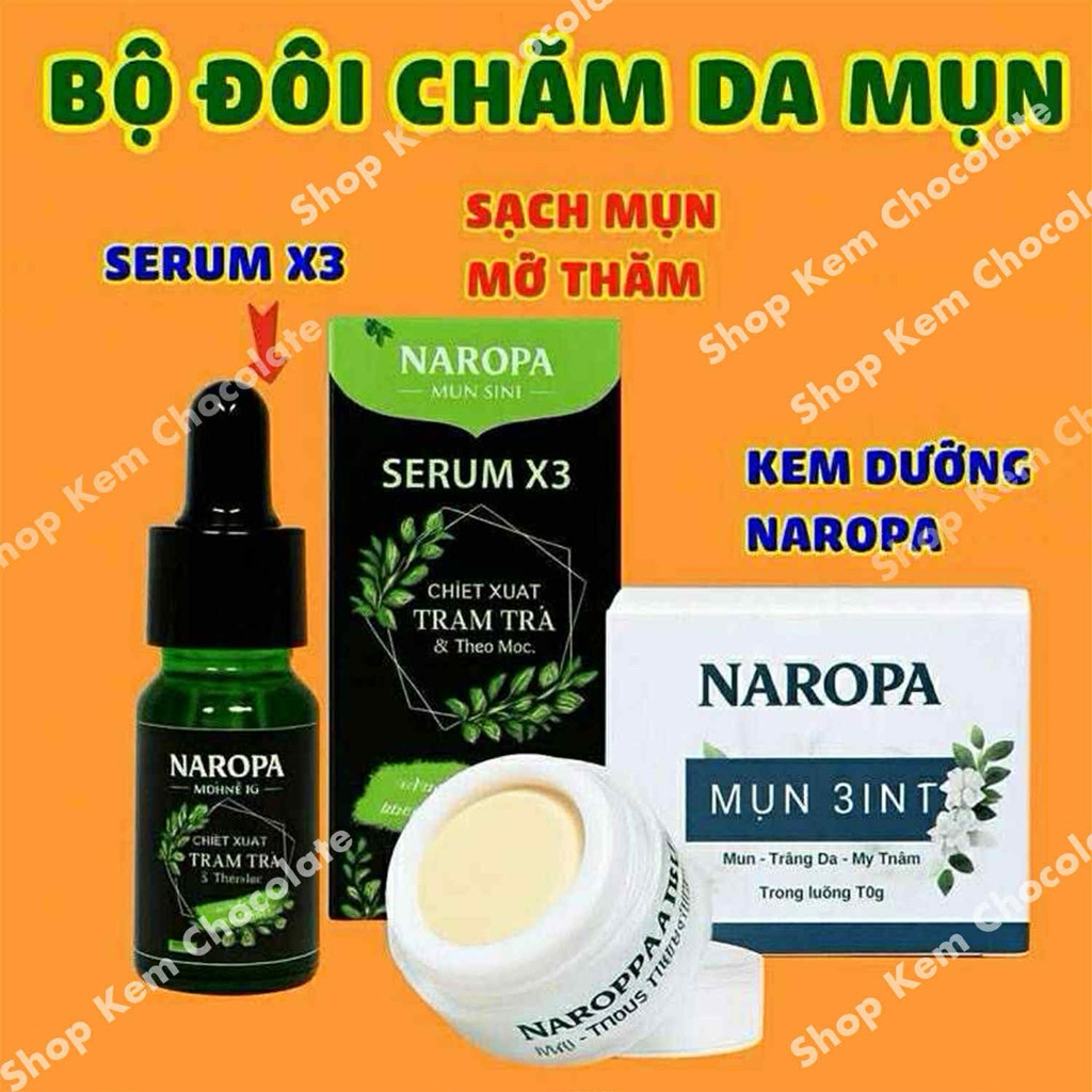 Bộ Đôi 3 in1 Giảm Mụn Dưỡng Trắng Da và Làm Mờ Vết Thâm - Kem Dưỡng Da Naropa và Serum X3