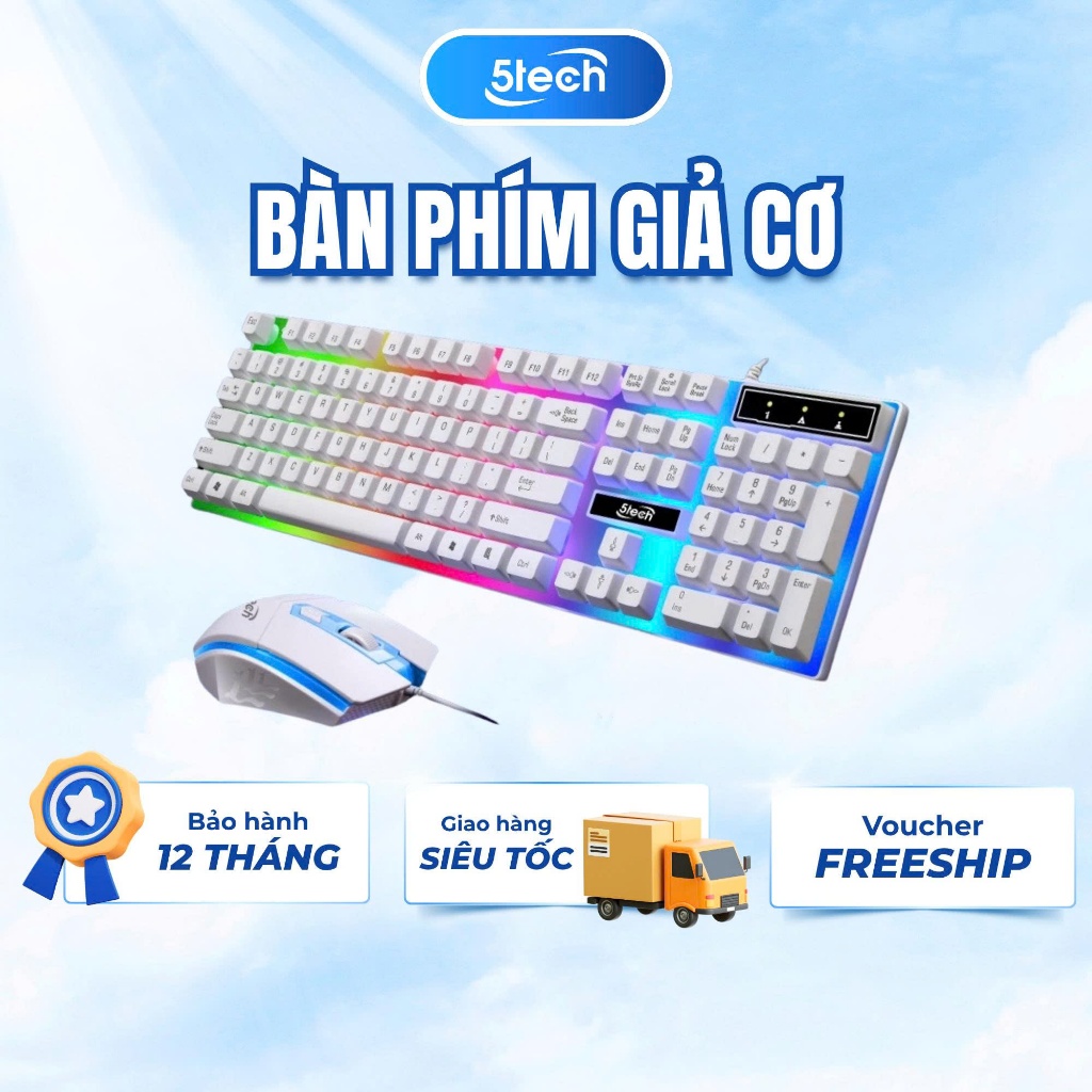 Bàn phím giả cơ 5TECH kèm chuột có điều chỉnh độ nhạy DPI chế độ LED 7 màu dành cho máy tính