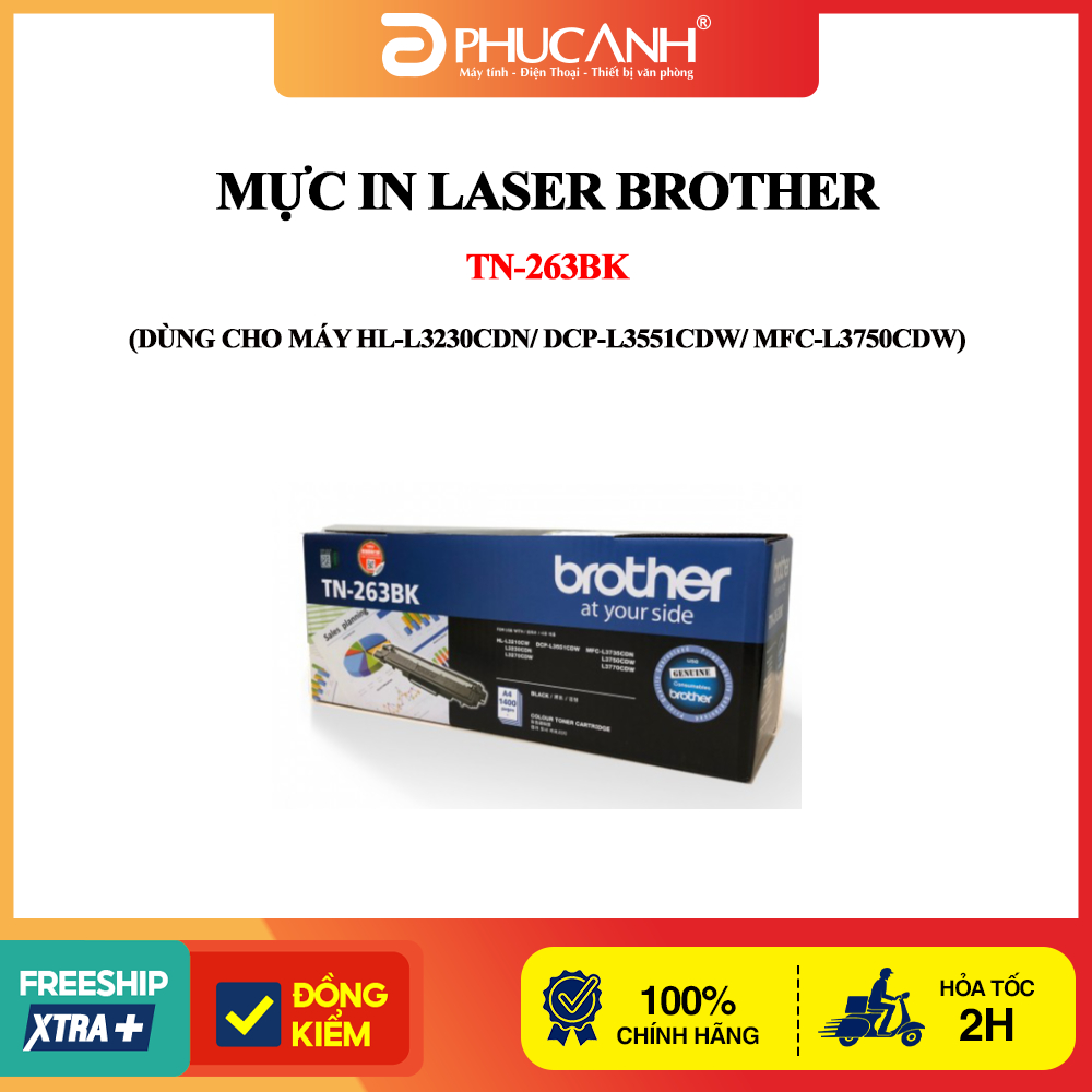 Mực in laser Brother TN-263BK (Dùng cho máy HL-L3230CDN/ DCP-L3551CDW/ MFC-L3750CDW)