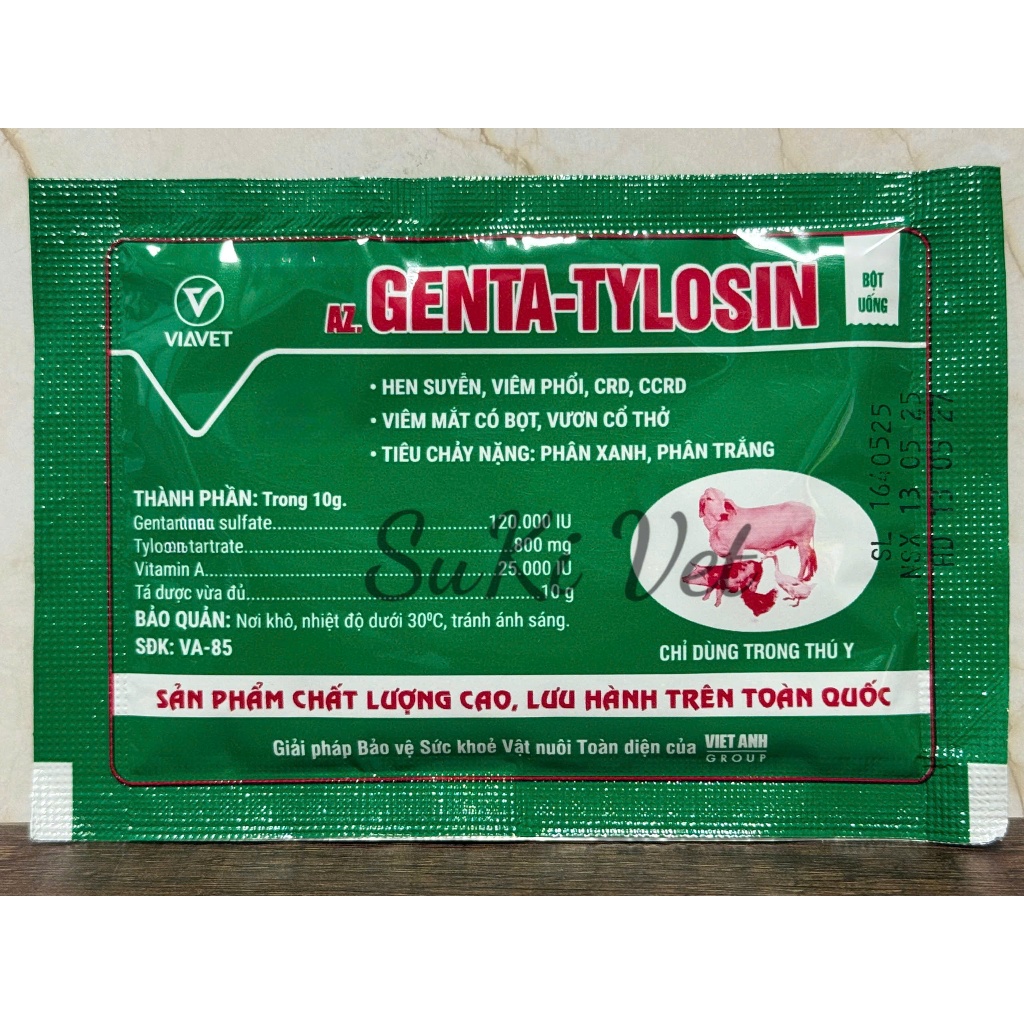 AZ. GENTA-TYLOSIN - gói 10g - BỘT UỐNG HỖ TRỢ HÔ HẤP, TIÊU HÓA, TĂNG ĐỀ KHÁNG CHO GIA SÚC GIA CẦM
