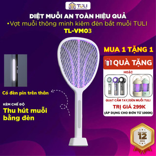   TẶNG CỦ SẠC  Vợt muỗi thông minh TULI VM03 2 in 1 kiêm đèn bắt muỗi 2 chế độ An toàn,BH 12 Tháng 