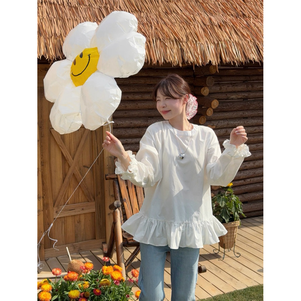 Áo blouse trắng phối bèo, áo kiểu tiểu thư ( AK0983) | BigBuy360 - bigbuy360.vn