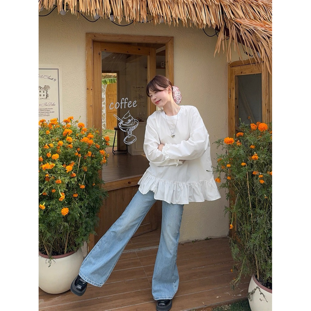 Áo blouse trắng phối bèo, áo kiểu tiểu thư ( AK0983) | BigBuy360 - bigbuy360.vn