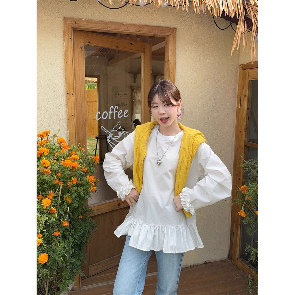 Áo blouse trắng phối bèo, áo kiểu tiểu thư ( AK0983) | BigBuy360 - bigbuy360.vn