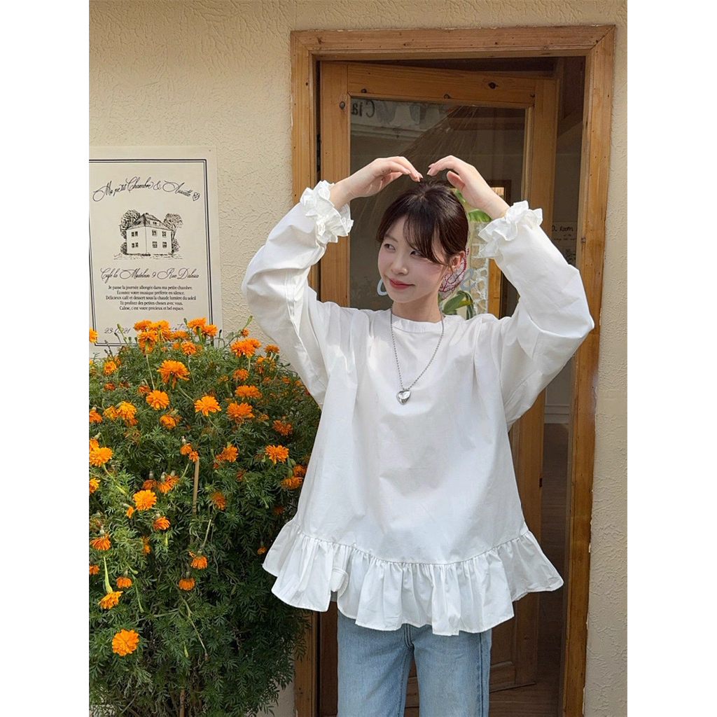 Áo blouse trắng phối bèo, áo kiểu tiểu thư ( AK0983) | BigBuy360 - bigbuy360.vn