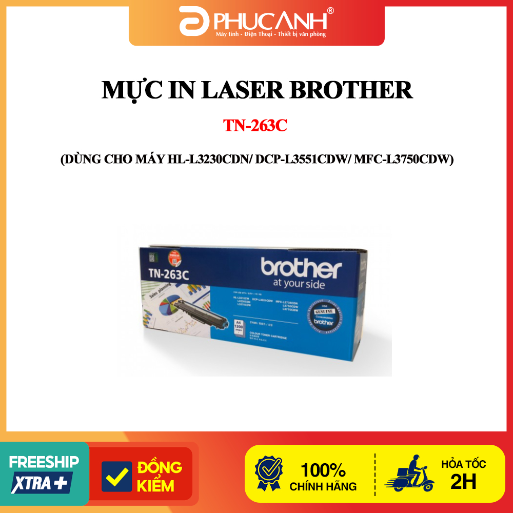 Mực in laser Brother TN-263C (Dùng cho máy HL-L3230CDN/ DCP-L3551CDW/ MFC-L3750CDW)