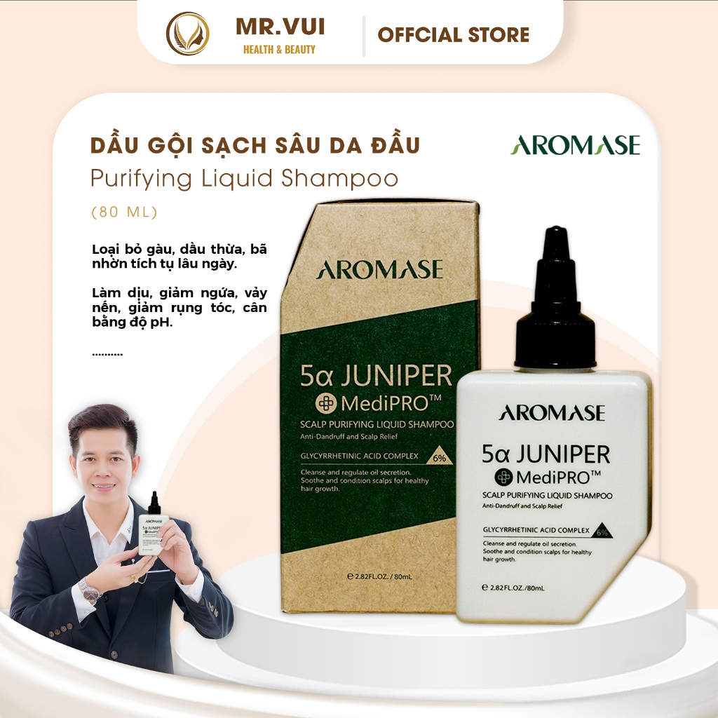 [Hỏa tốc] Dầu gội dạng lỏng sạch da đầu AROMASE Juniper MediPRO Scalp Purifying Liquid Shampoo 80ml