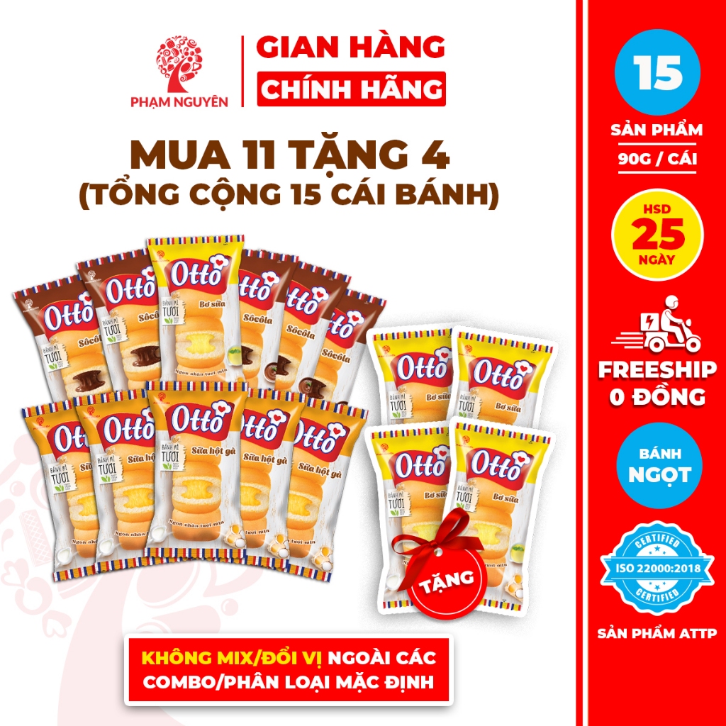 [MUA 11 TẶNG 4] Tổng cộng 15 Gói Bánh Mì Tươi Otto Phạm Nguyên Nhân Kem 90g | Bánh ăn sáng | Bánh mì 3 múi | Đồ ăn vặt