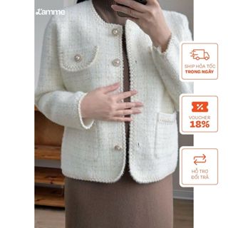  Áo khoác len trơn phối viền cổ freesize KL035 KL036 KL037 len lông thỏ dệt mềm mại co giãn thiết kế sang trọng L'AMME 