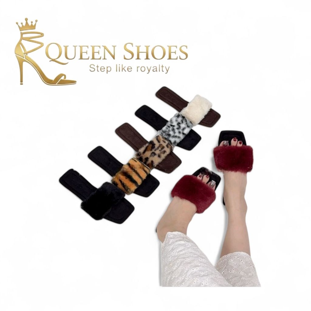 Queen shoes  -  Dép Lê Quai Lông Mũi Vuông, Đế Chống Trơn Trượt.