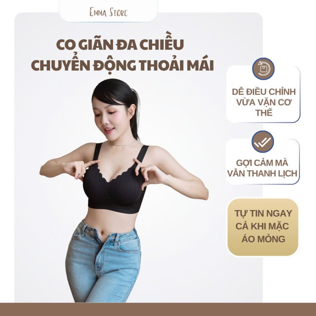Áo Lót Nữ Không Gọng EMMA STORE, Áo Bra Nâng Ngực Mềm Mại Tôn Dáng, Co Giãn Thoáng Khí, Thời Trang H