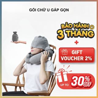  Gối chữ U đi máy bay gối hơi ngủ trưa văn phòng gối chữ U có kèm mũ chụp mắt Gối chữ U gấp gọn 