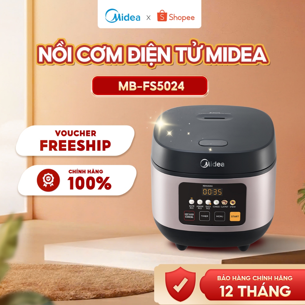Nồi cơm điện Midea MB-FS5024 | Dung Tích 1.8L, Công Suất 700W - Nấu Cơm chín nhanh - Kèm dụng cụ the