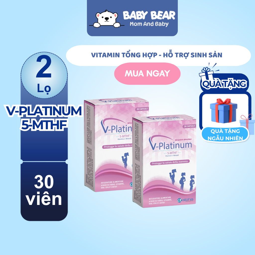 Bộ Đôi V-Platinum 5-MTHF - Bổ Sung Acid Folic/ Folate, Sắt, Vitamin Tổng Hợp, Hỗ Trợ Sinh Sản (30V)