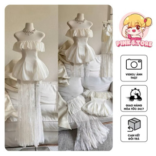   SET 2 Món  ÁO BÍ NHÚN BÈO BẸT VAI SANG CHẢNH PHỐI CHÂN VÁY DÀI ĐUÔI CÁ ĐI TIỆC by PINKS.tore 