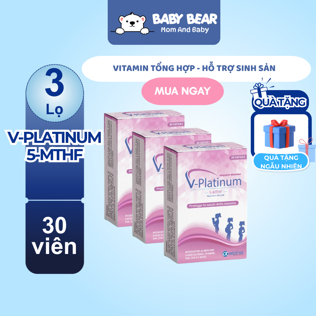 Combo 3 HỘP V-Platinum 5-MTHF - Bổ Sung Acid Folic / Folate, Sắt, Vitamin Tổng Hợp (Hộp 30 Viên)