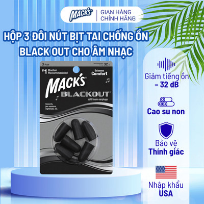 Hộp 3 đôi nút bịt tai chống ồn Black Out dùng cho âm nhạc thương hiệu Macks