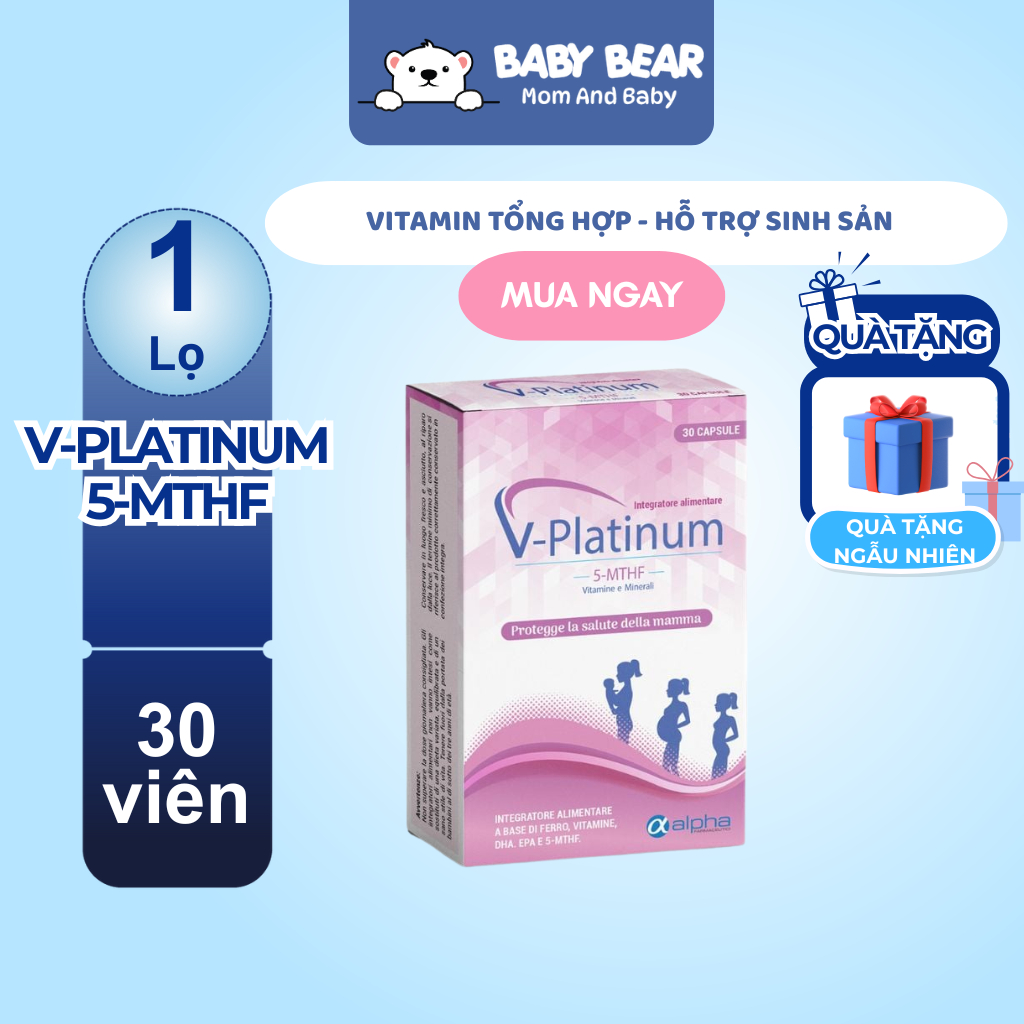 V-Platinum 5-MTHF - Bổ Sung Acid Folic/ Folate, Sắt, Vitamin Tổng Hợp, Hỗ Trợ Sinh Sản Hộp (30 Viên)