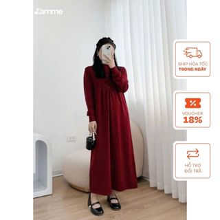  Váy len suông váy len bầu freesize VL053 chất len dệt phối cổ tròn thiết kế dáng dài basic BY LAMME 