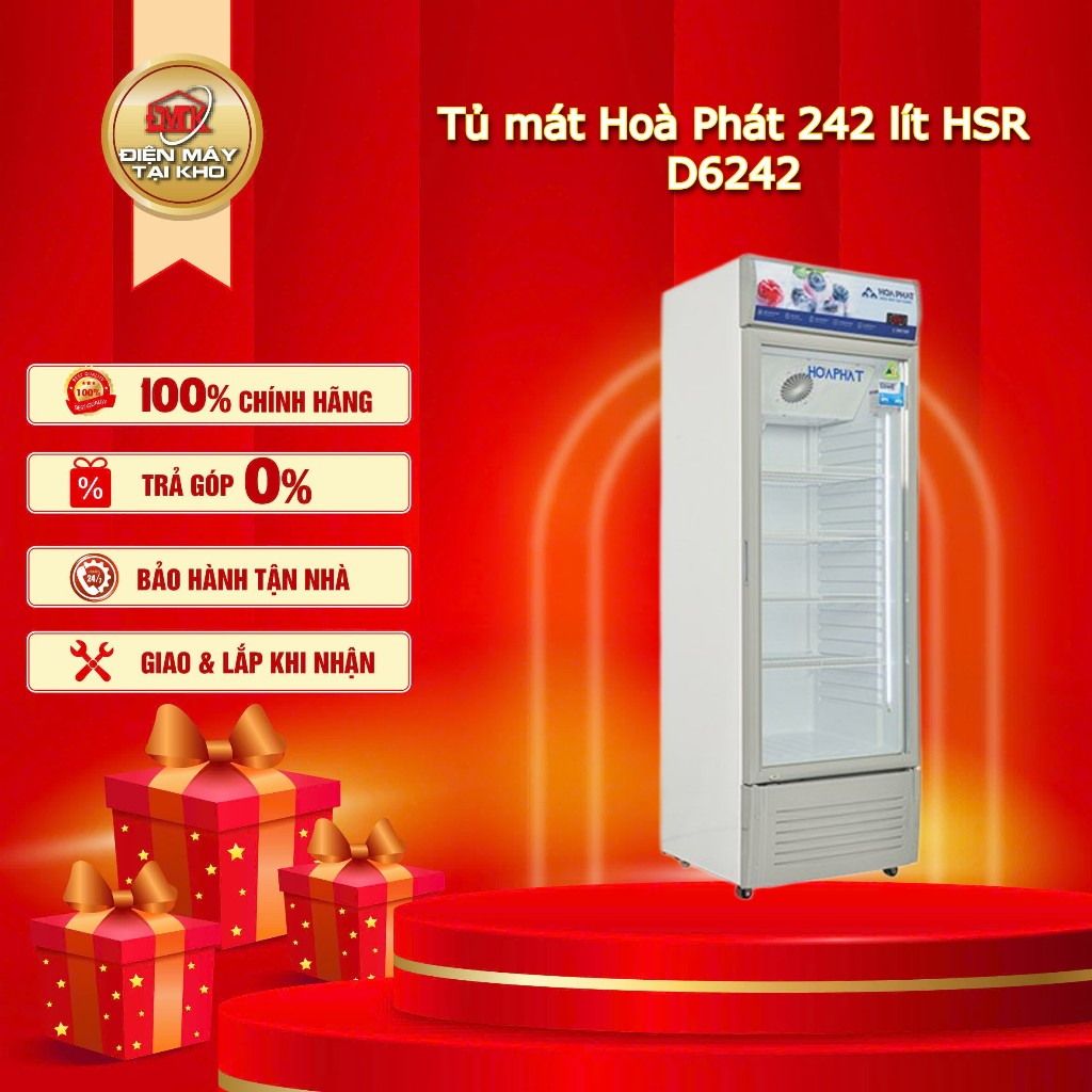 Tủ Mát Hòa Phát HSR D6242 242 Lít – 1 Cánh Kính Low‑E – Làm Lạnh Gián Tiếp – Hòa Phát Chính Hãng