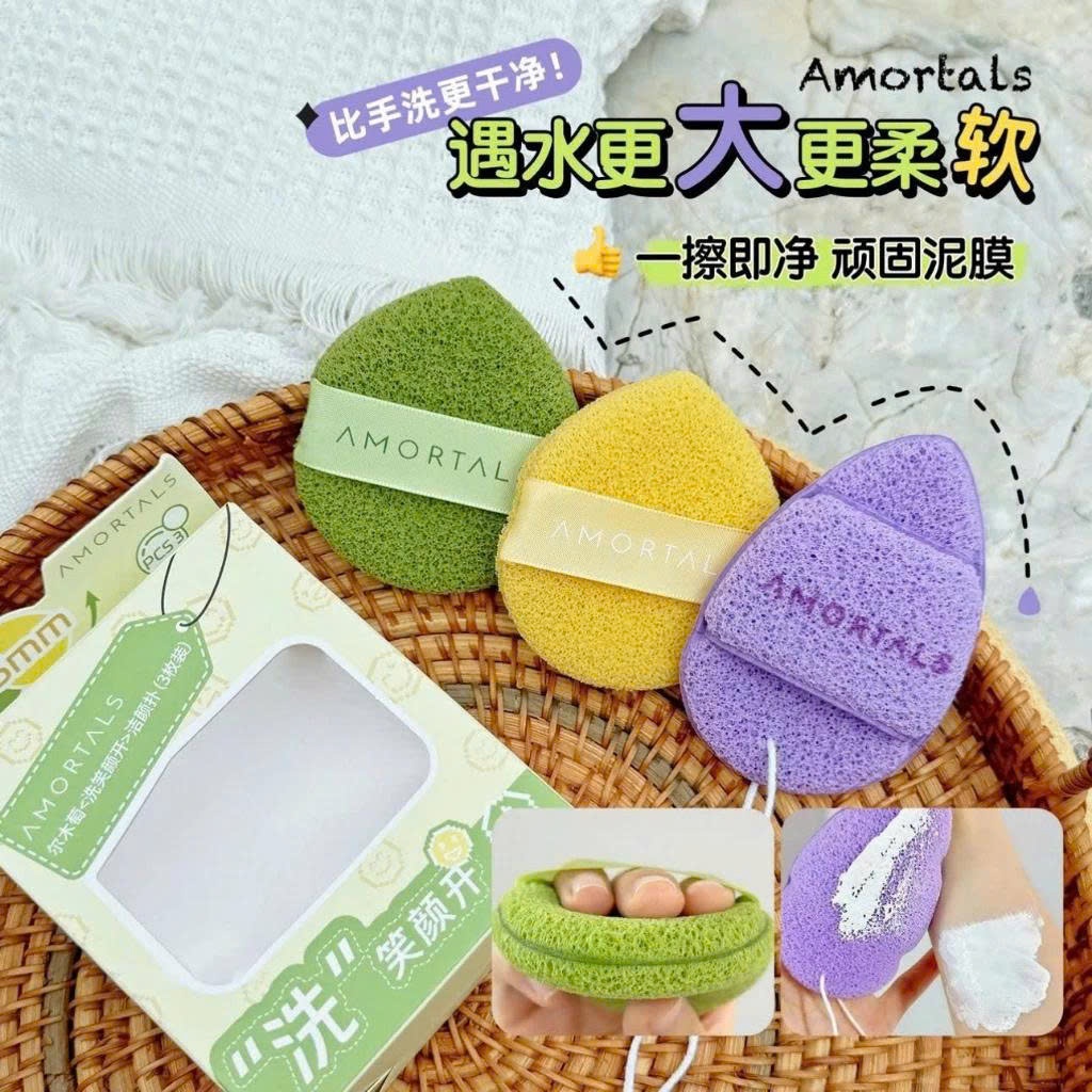 Hộp 3 bông mút rửa mặt bọt biển Chính hãng hình giọt nước làm sạch da mặt SUKEM_SHOP89