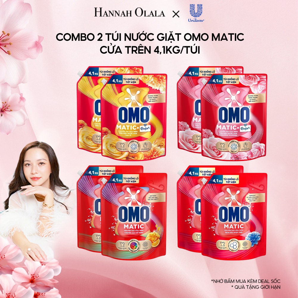  LIVE KOL  Combo 2 Túi Nước giặt OMO Matic Cửa trên 4,1kg túi 