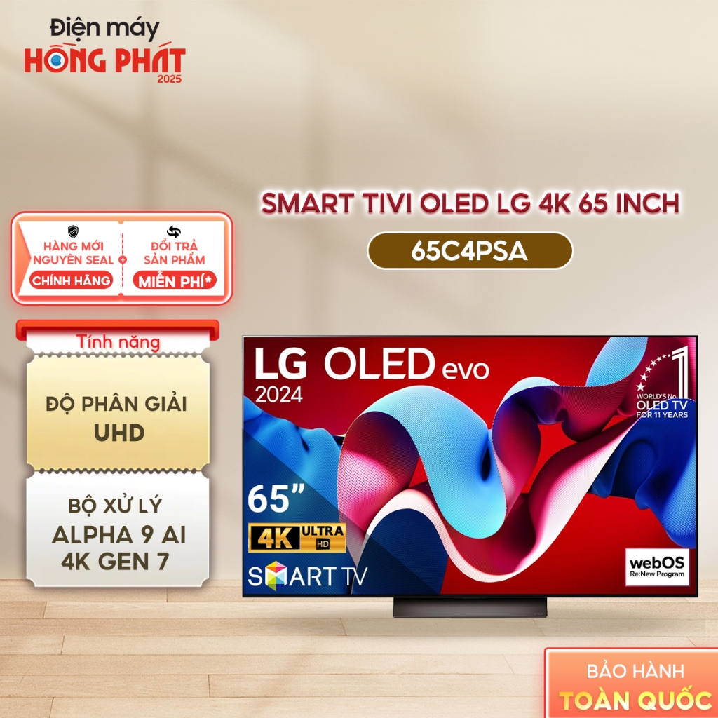 TiVi LG 65 Inch OLED Evo AI C4 4K Smart TV 65C4PSA  [Giao-Lắp HCM/Cần Thơ]