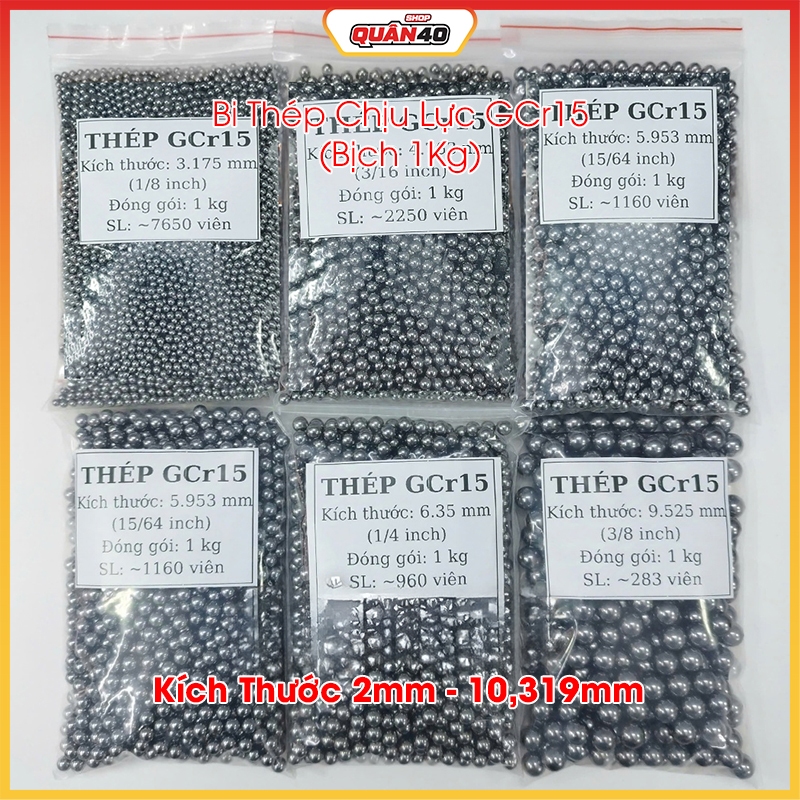 Bi Thép Chịu Lực GCr15 Chrome Carbon Cao | Bịch 1Kg | Kích Thước 2mm - 10,319mm - Hàng Nhập Khẩu