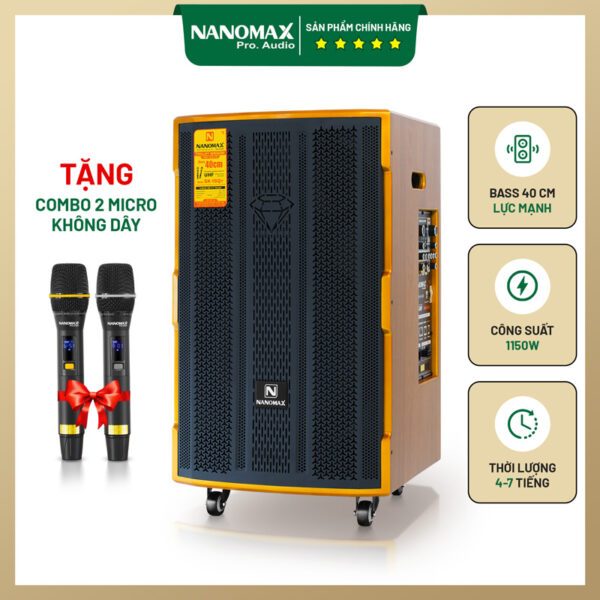 Loa Kéo Nanomax SK-15Q7 Bass 40 1150W Bluetooth – Pin Lithium Trâu, Vỏ Gỗ Cao Cấp